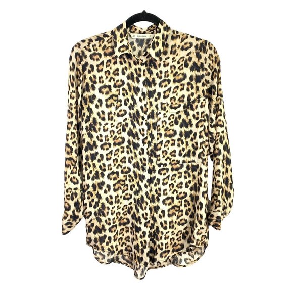 4/$20 Zara Basic Button Up Shirt Top Womens XS Animal Print Leopard Mob‎ Wife - Picture 6 of 10